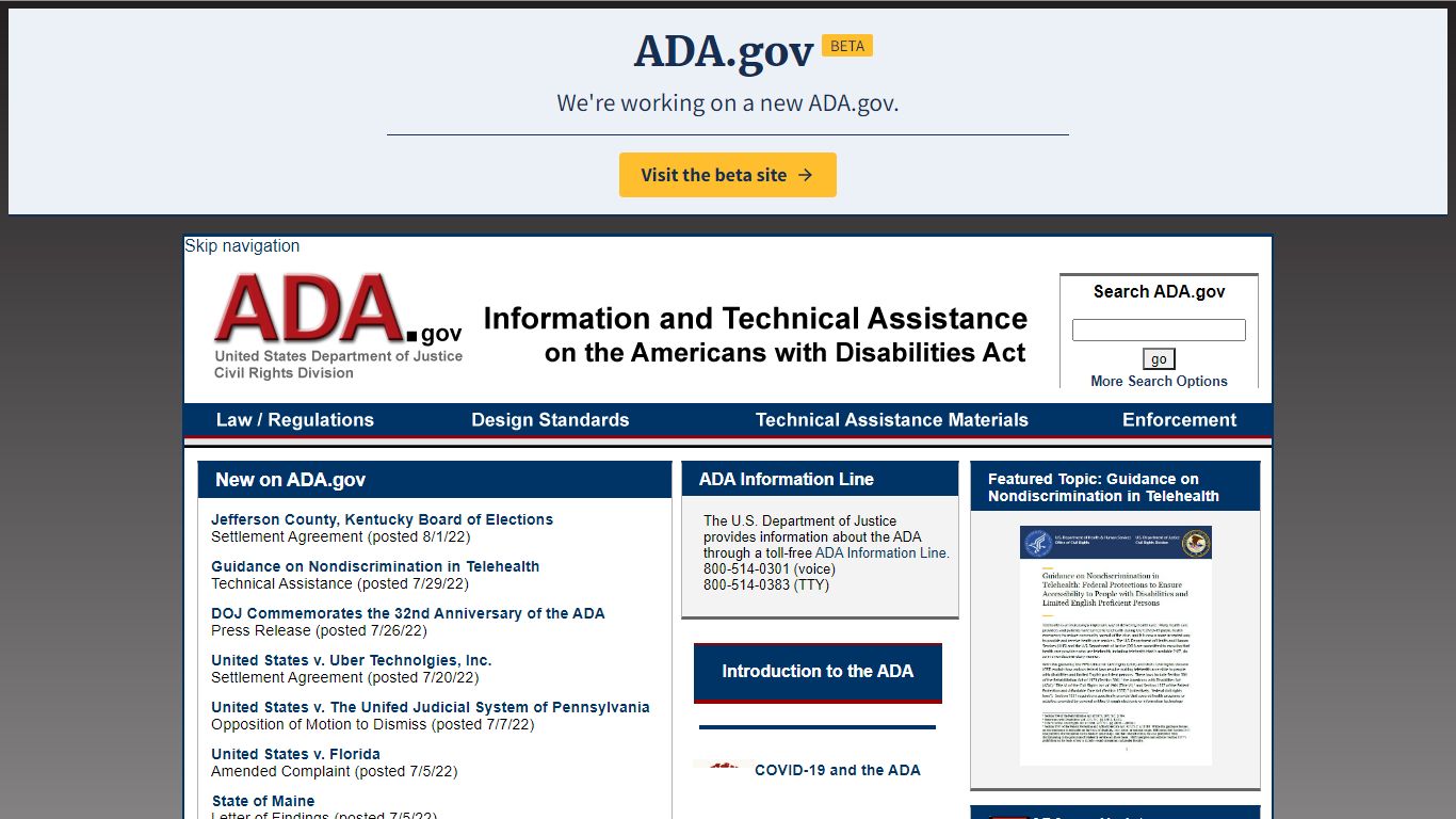 ADA.gov homepage